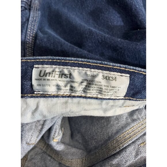 Unifirst Jeans Men's size 34x32 Carpenter Straight Leg 100% Cotton Blue Denim - Picture 5 of 10